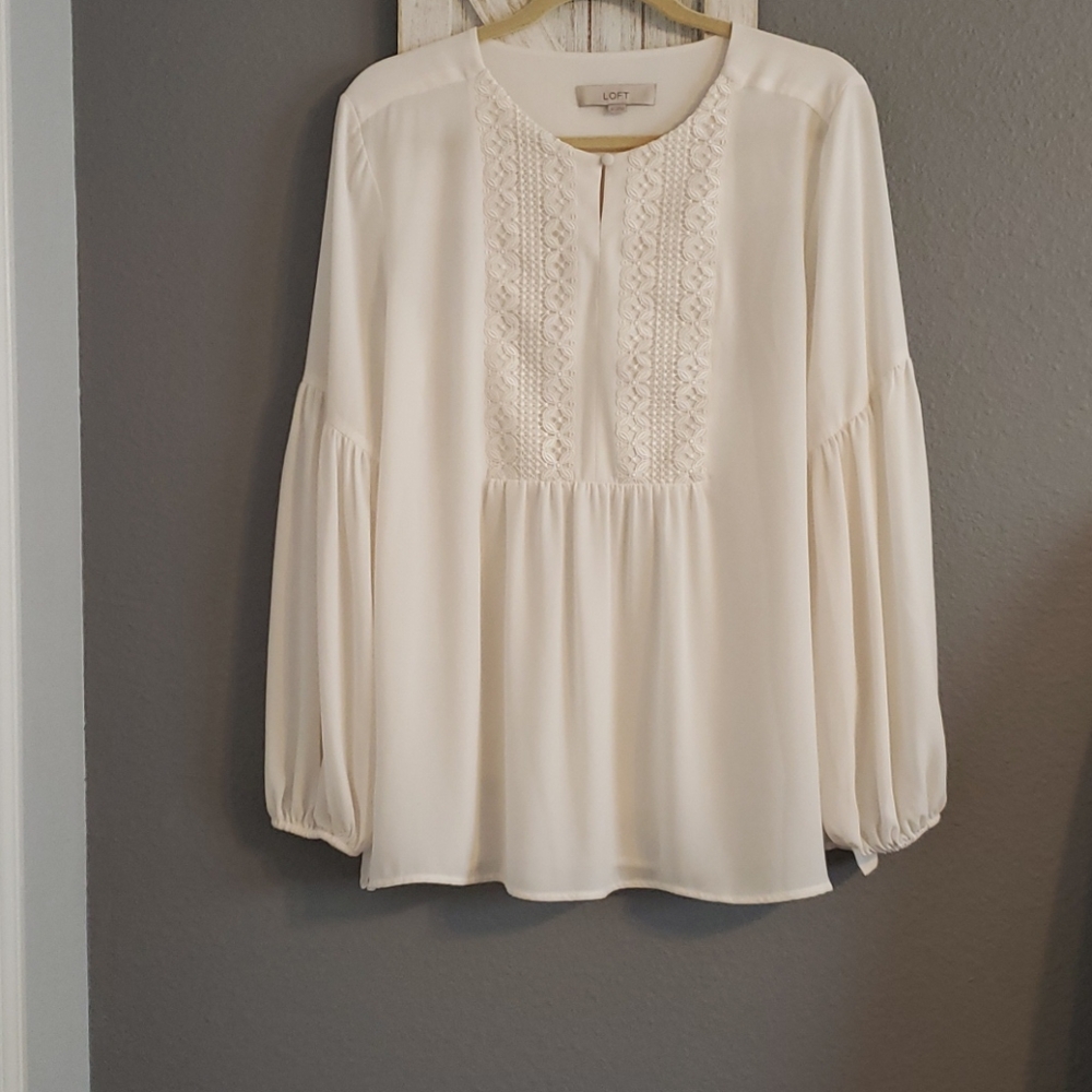 LOFT Cream Blouse with Lace Detail